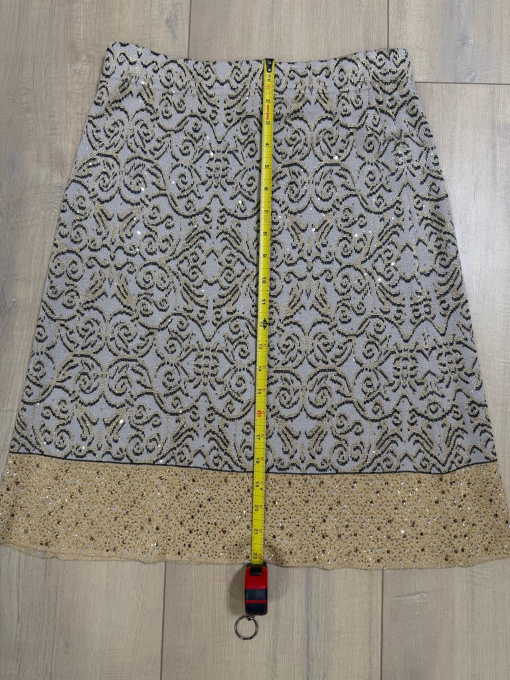 Vintage St. John Evening Gray and Gold Lace Skirt Set - Picture 9 of 13